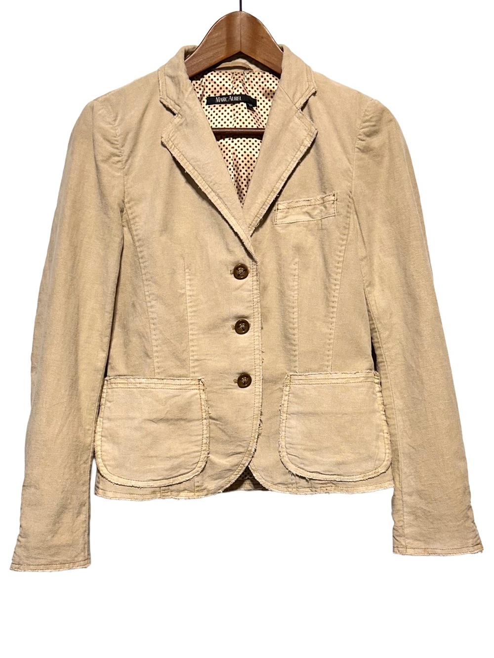 Marc Aurel Beige Cotton Blazer Sequin Collar Polka Dot Lining US 4